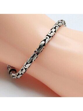 Sterling Silver Byzantine Chain Bracelet 7.5" Clasp Handcrafted Vintage Tested